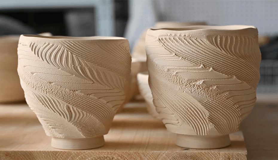 KONGHECRAFT texture details of raw clay vessels in ceramic studio