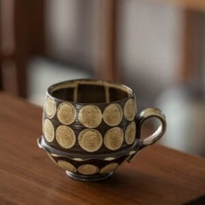 Wabi-Sabi polka dot handcrafted ceramic mug for coffee and tea